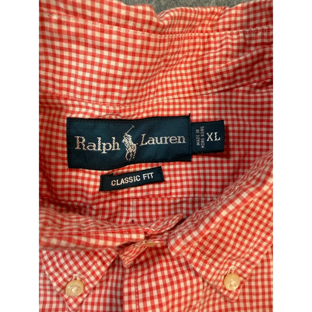 Ralph Lauren Mens XL Classic Fit Gingham Button Down Shirt Red White Long Sleeve - Picture 3 of 7